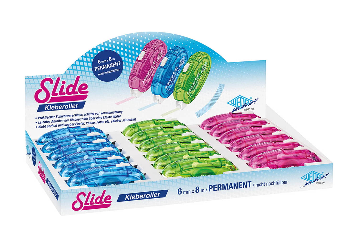 WEDO Klebeabroller Slide f.sortiert, 6 mm 8 Meter