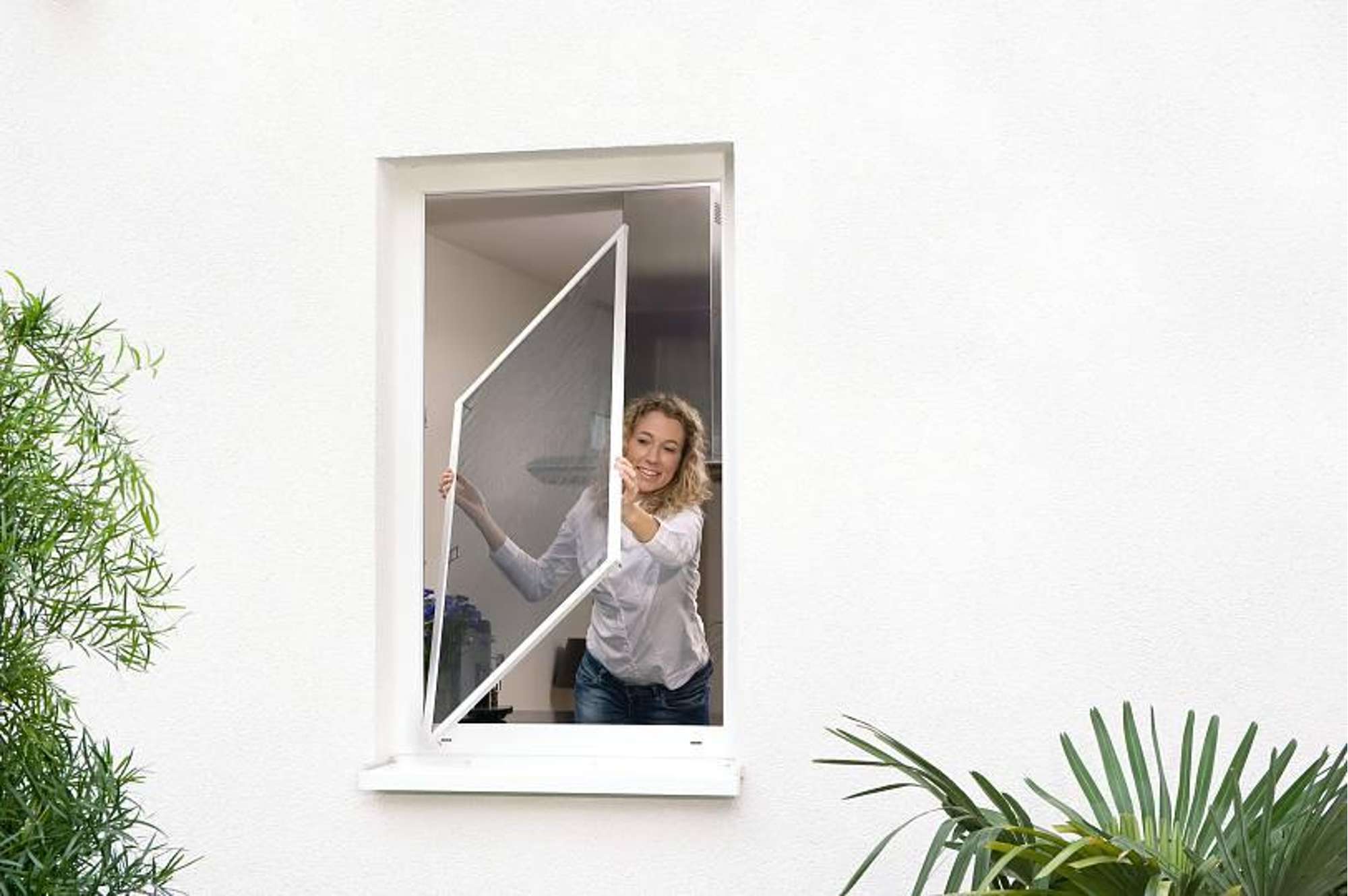 tesa Fliegengitter Alurahmen fuer Fenster, 1,4 m x 1,5 m, Anthrazit