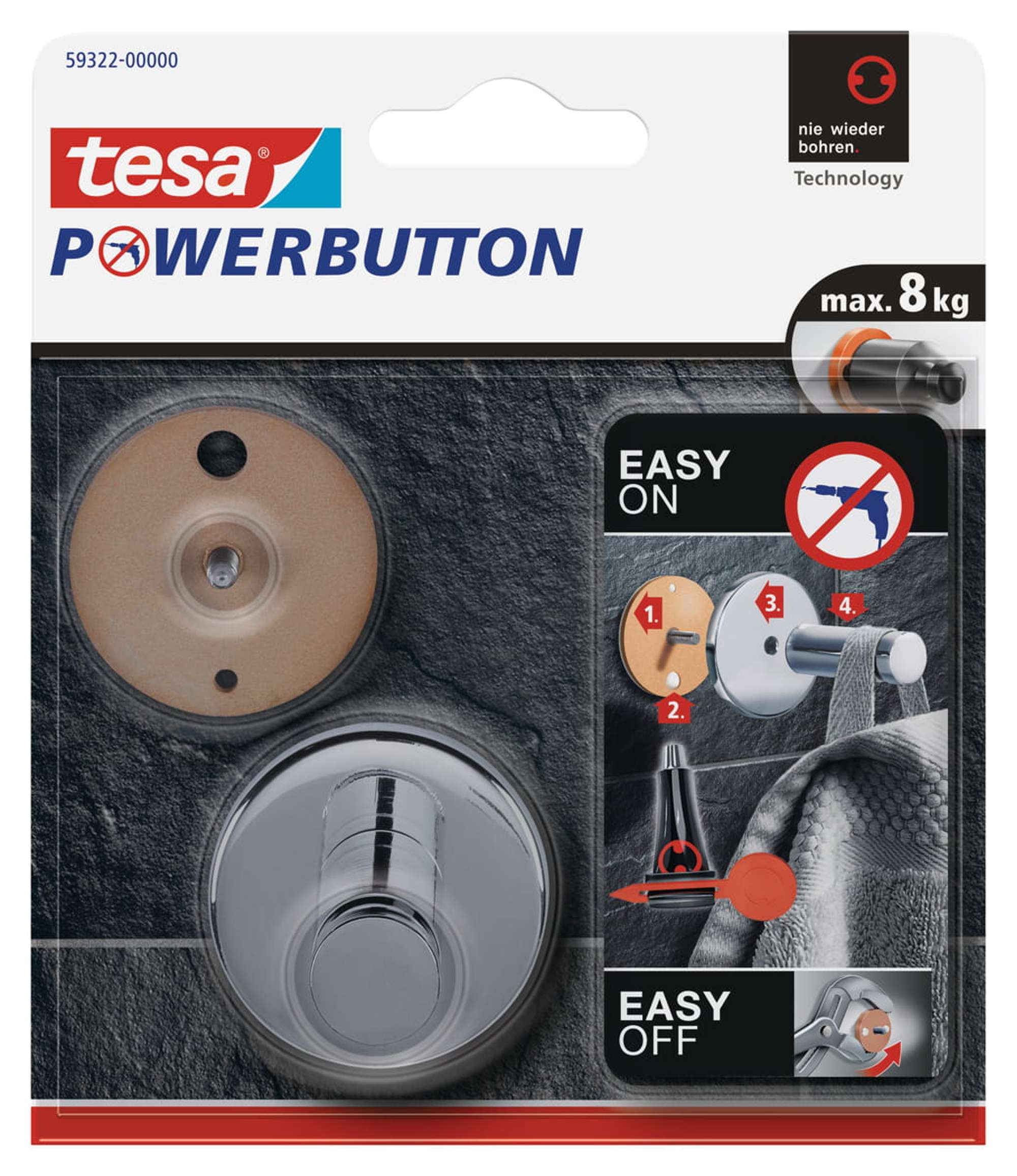 tesa Powerbutton Haken Universal Large, 1 x 8 kg