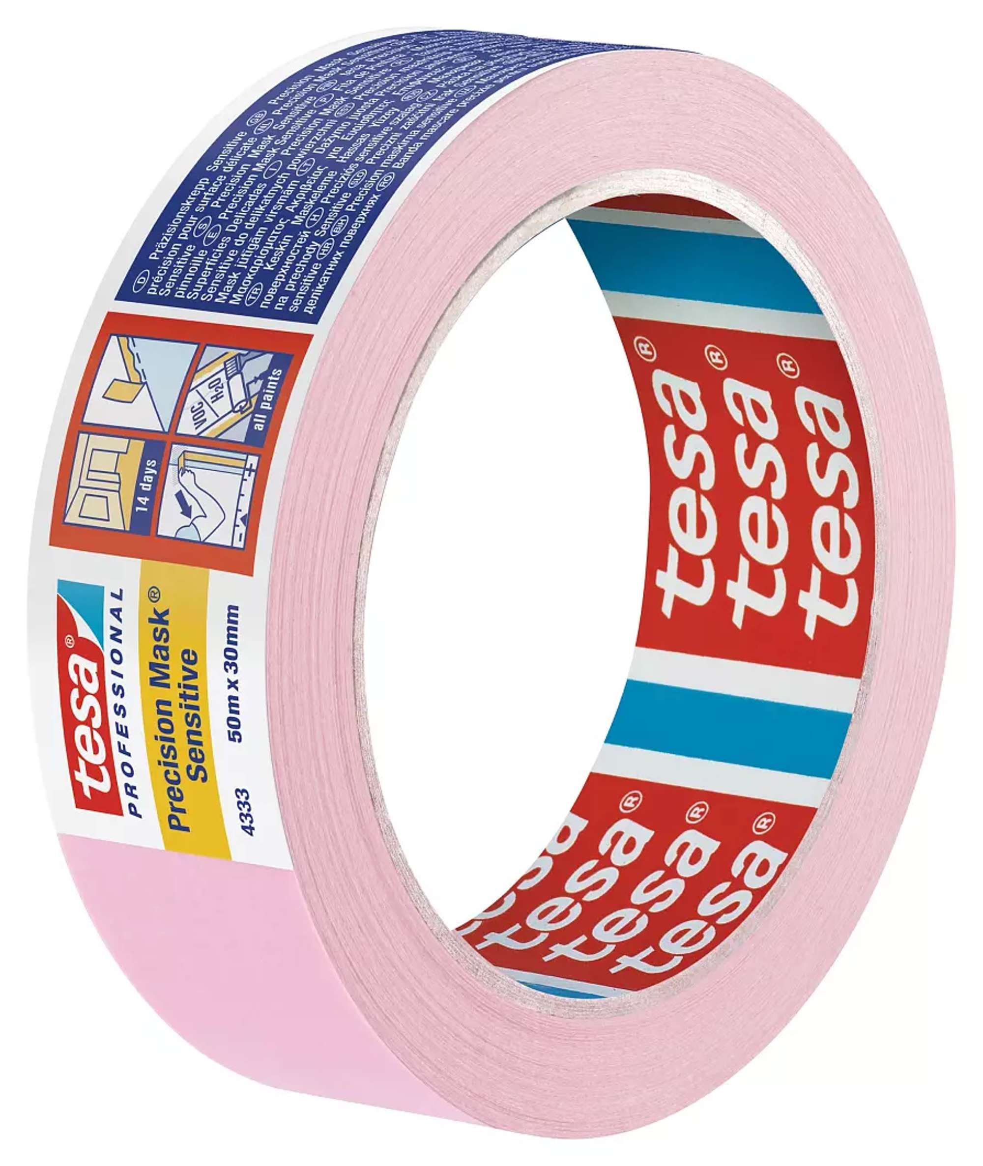 tesa Professional 4333 Praezisionskrepp Sensitive, 50 m x 30 mm, rosa