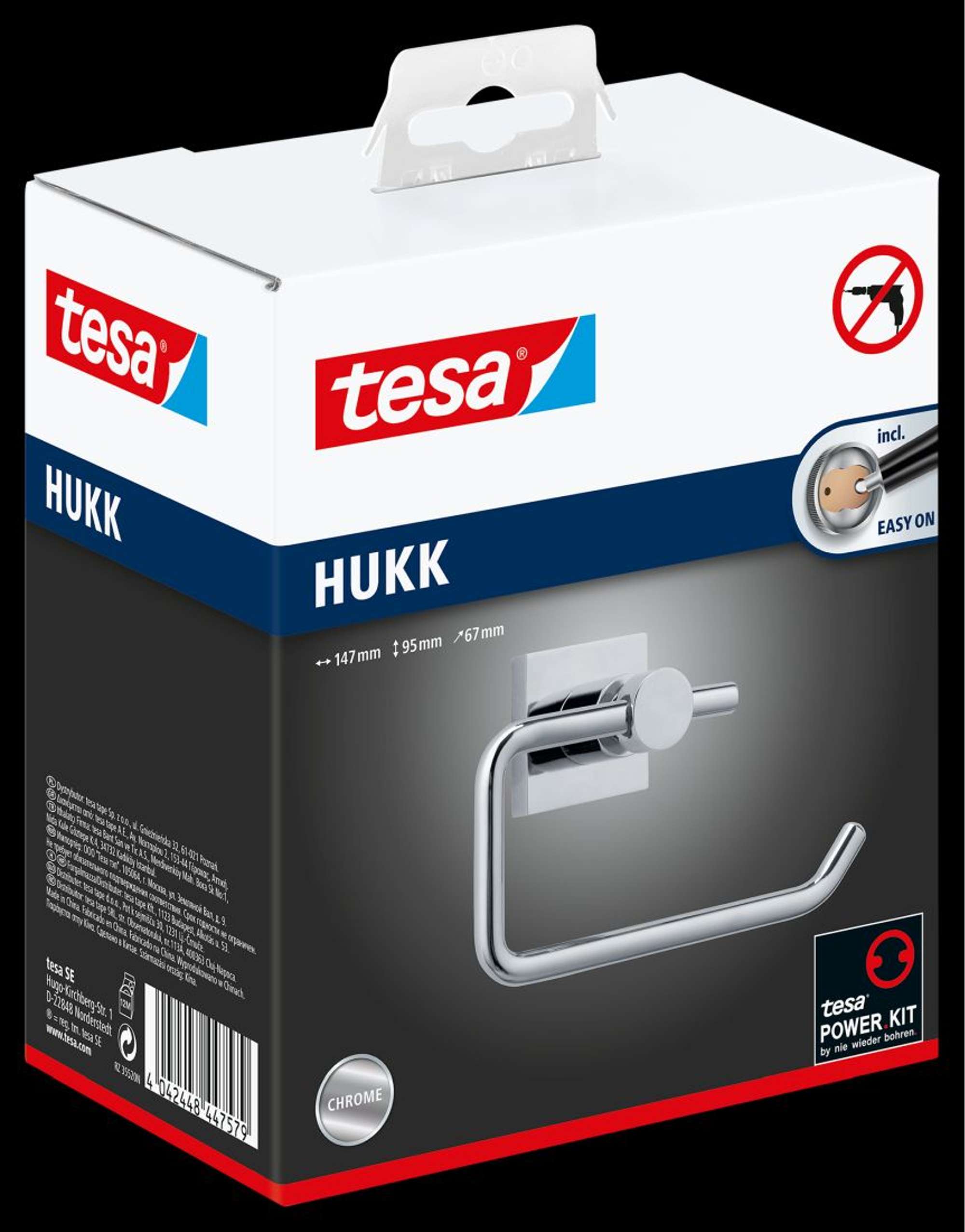 tesa hukk Toilettenpapierrollenhalter, verchromt, Klebeloesung