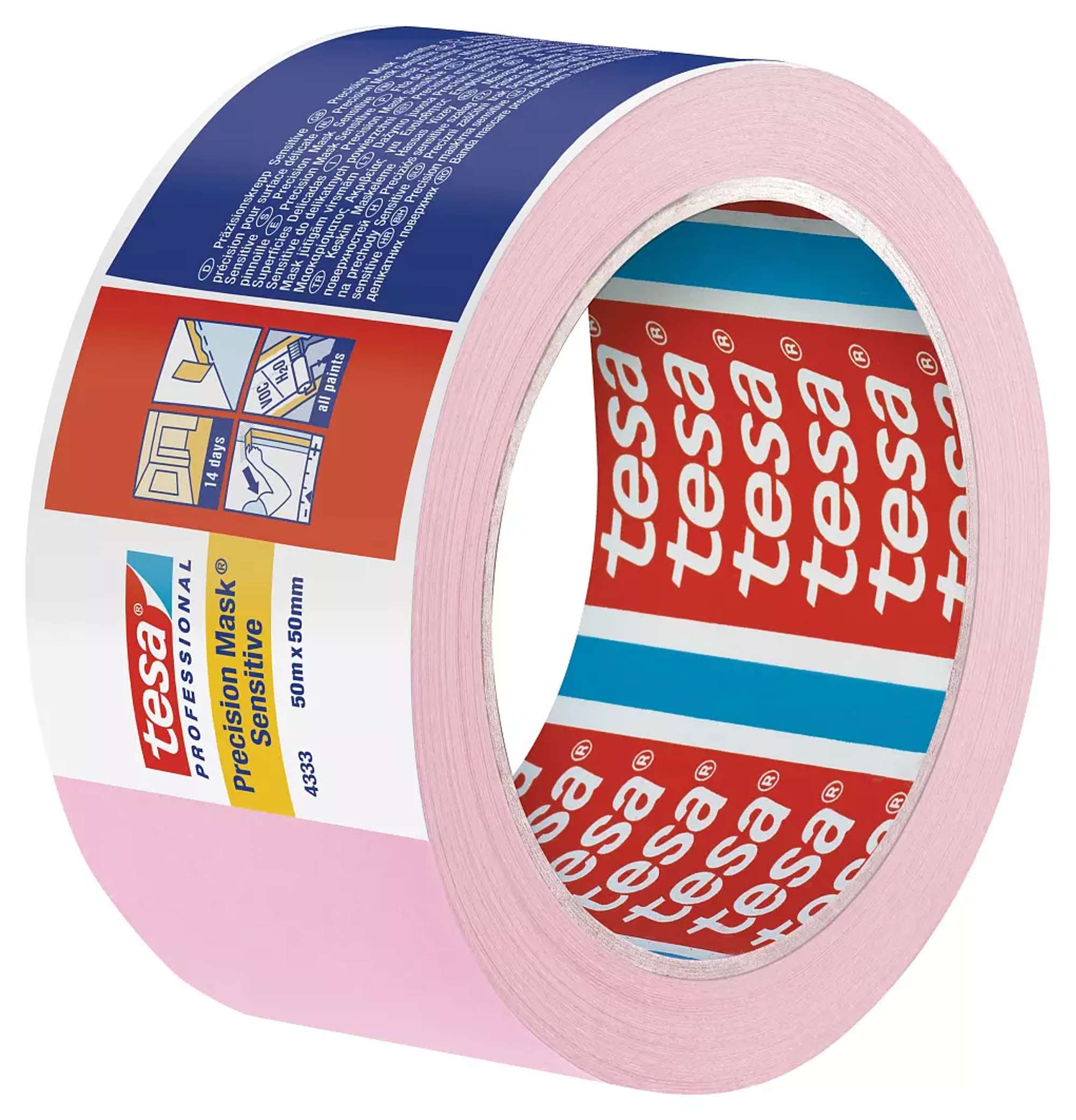 tesa Professional 4333 Praezisionskrepp Sensitive, 50 m x 50 mm, rosa
