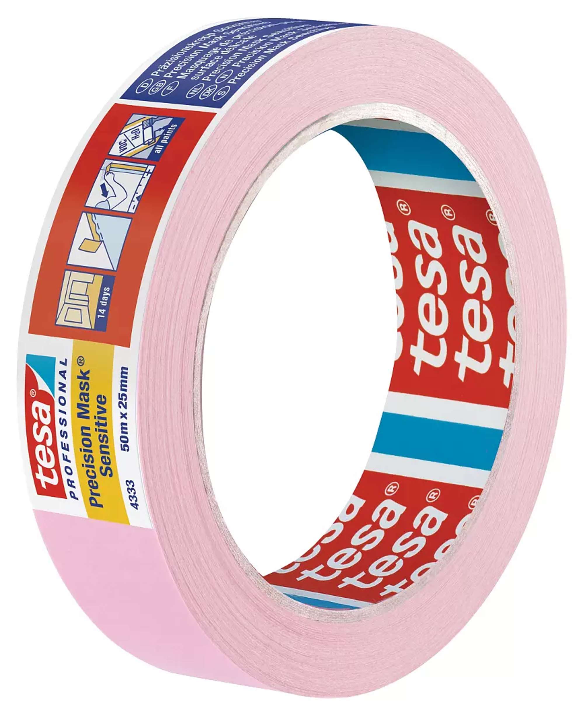 tesa Professional 4333 Praezisionskrepp Sensitive, 50 m x 25 mm, rosa
