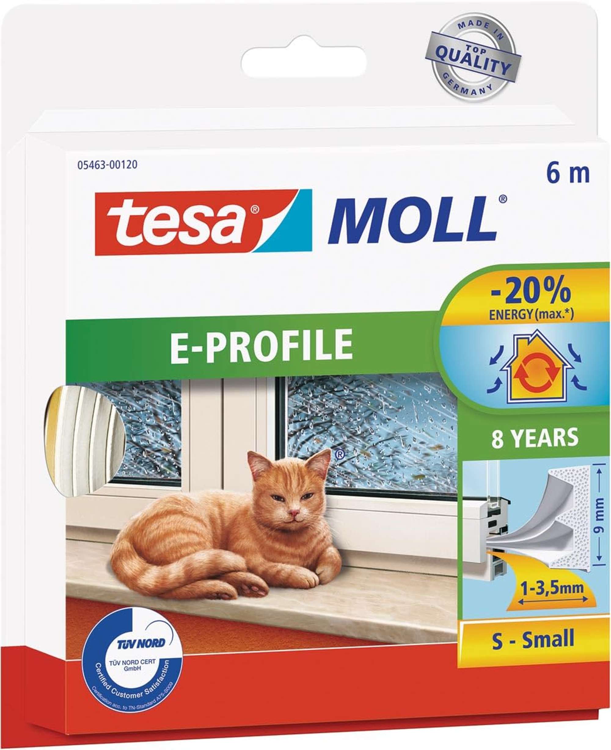 tesamoll E-Profil Gummidichtung 5463, 6 m x 9 mm x 4 mm, Weiss