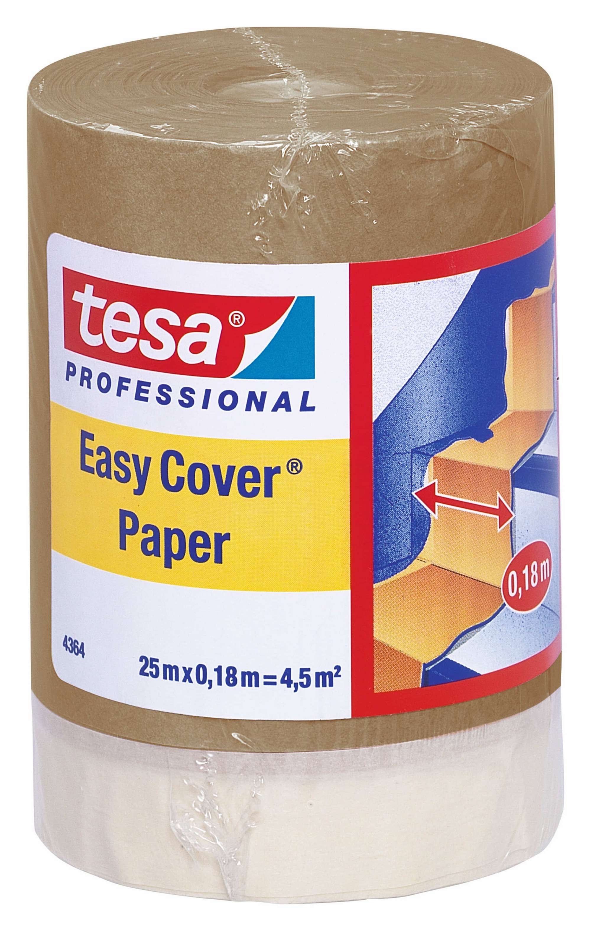 tesa Easy Cover 4364 Papier 2-in-1: Malerband mit Abdeckpapier, 25 m x 180 mm, braun