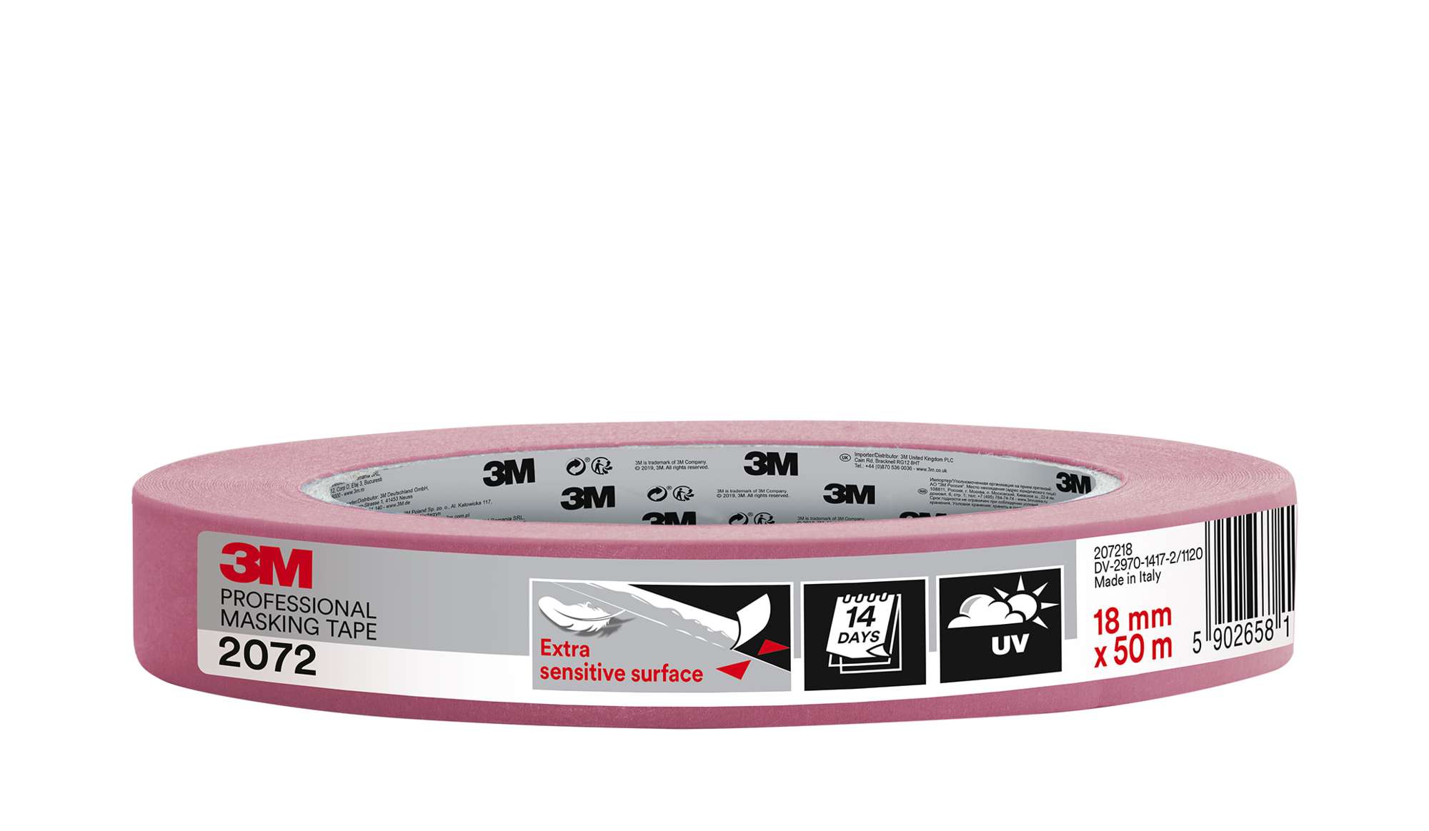 3M 2072 Malerabdeckband fuer empfindliche Oberflaechen, 50 m x 18 mm, pink