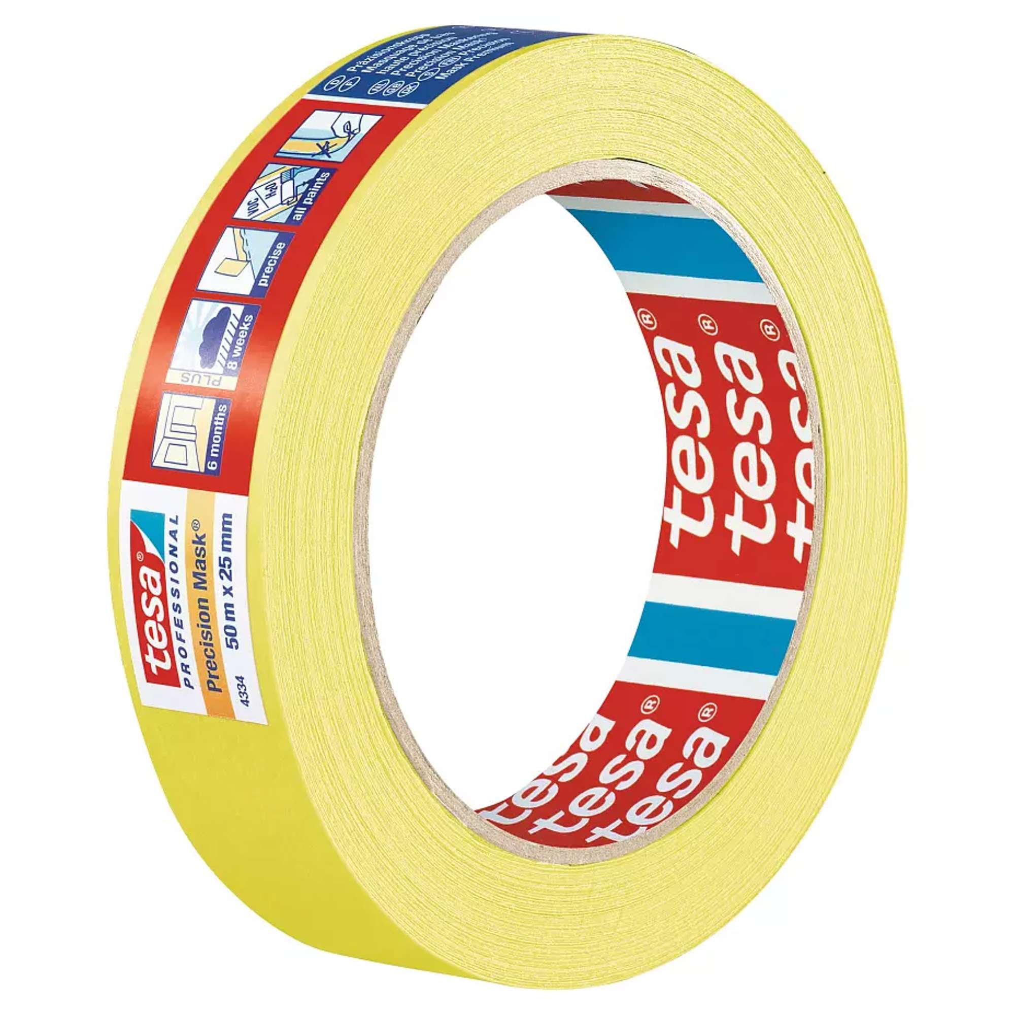 tesa 4334 Professional Praezisionskrepp PLUS, 50 m x 25 mm, gelb