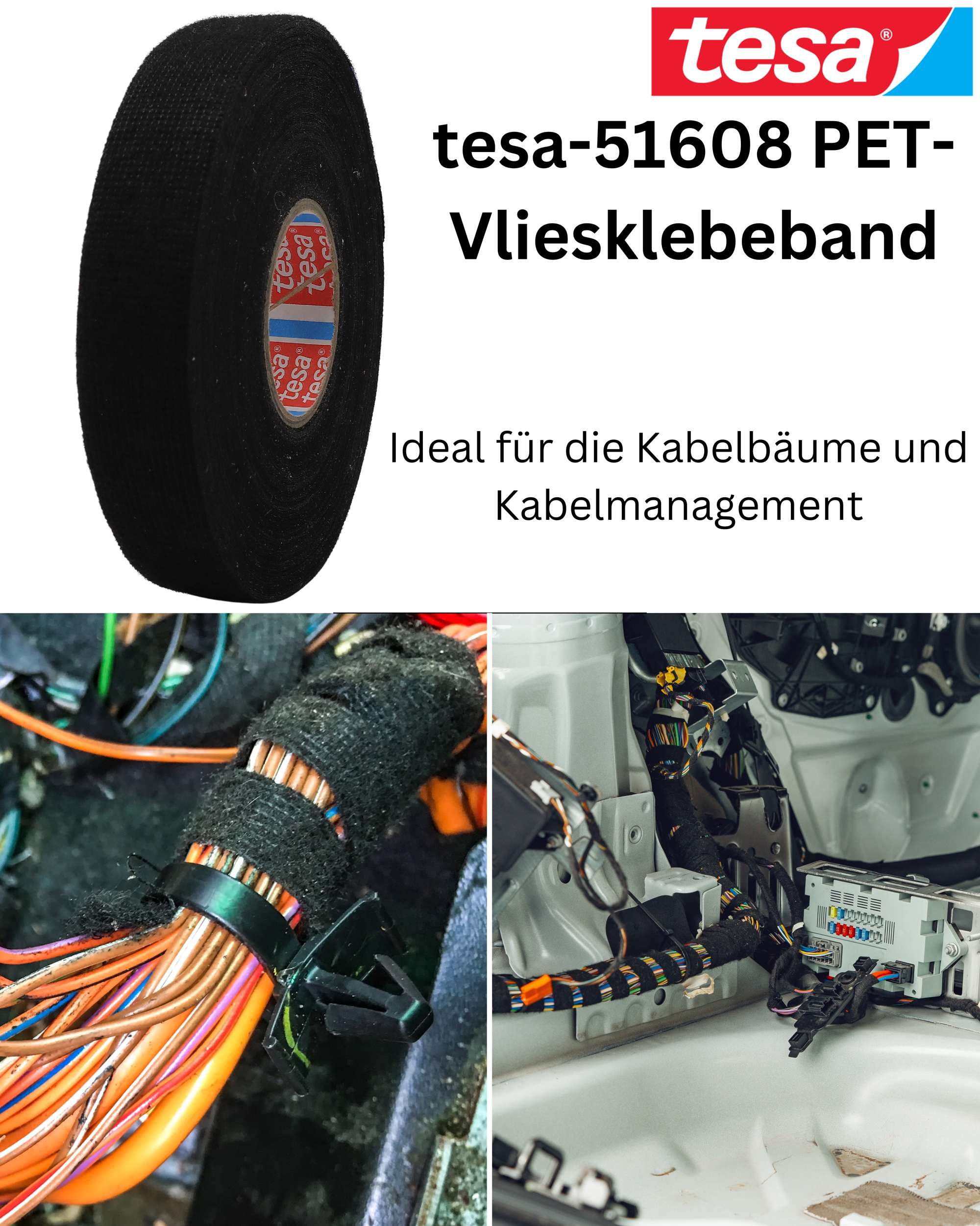 51608-003 PET-Vliesklebeband, 25 m x 19 mm