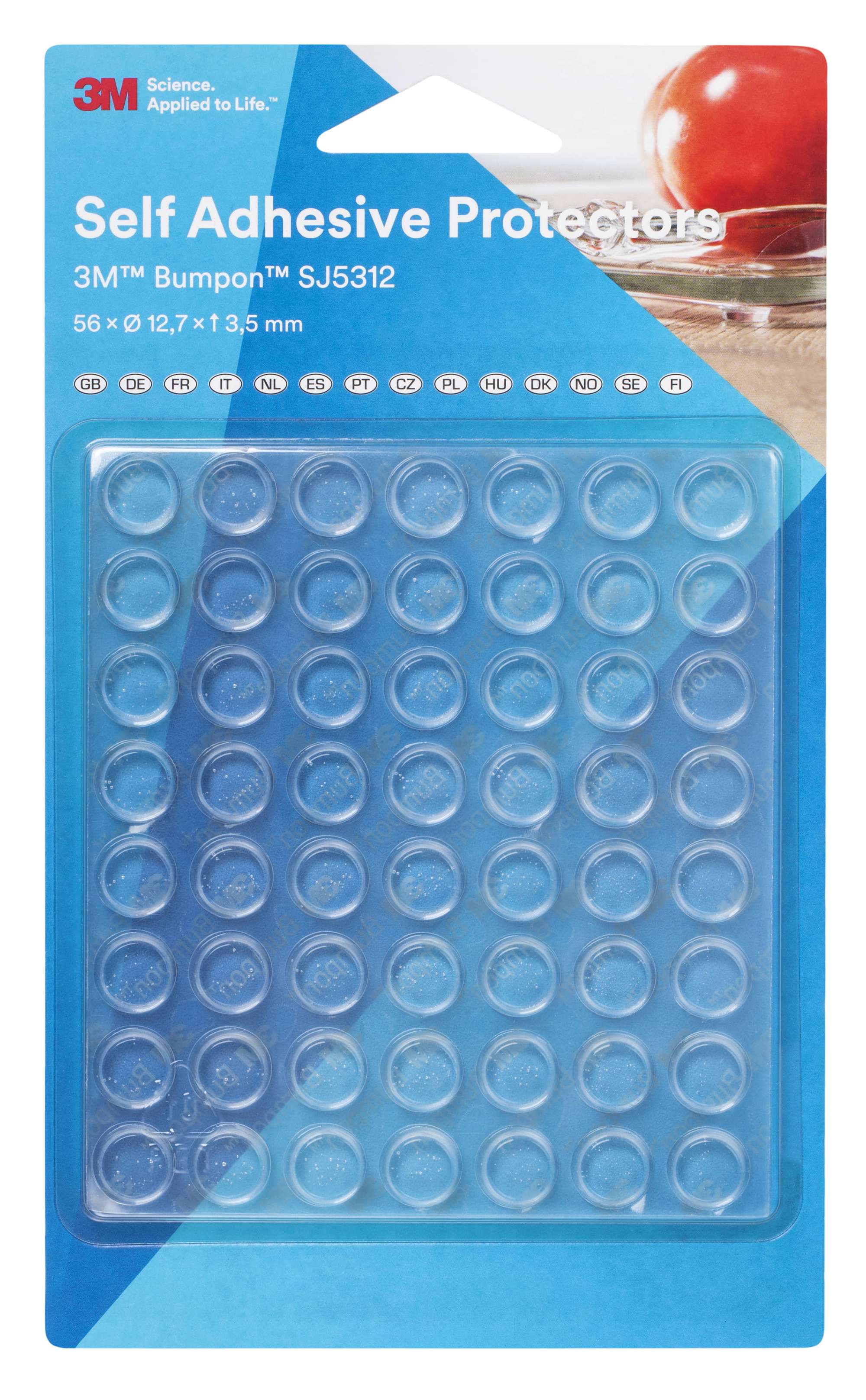 3M Bumpon SJ5312BL Elastikpuffer Mini-Pack, Transparent, 56 Stueck, 12,7 x 3,5 mm, Klebstoff Acrylat A-20