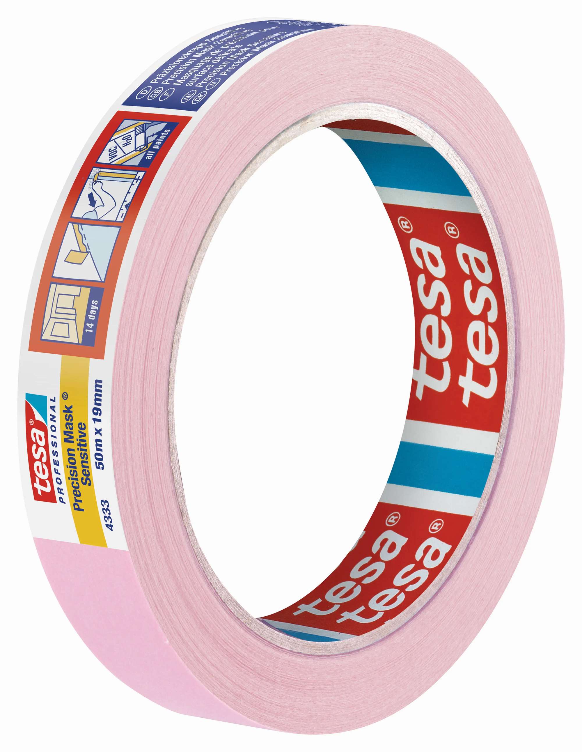 tesa Professional 4333 Praezisionskrepp Sensitive, 50 m x 19 mm, rosa