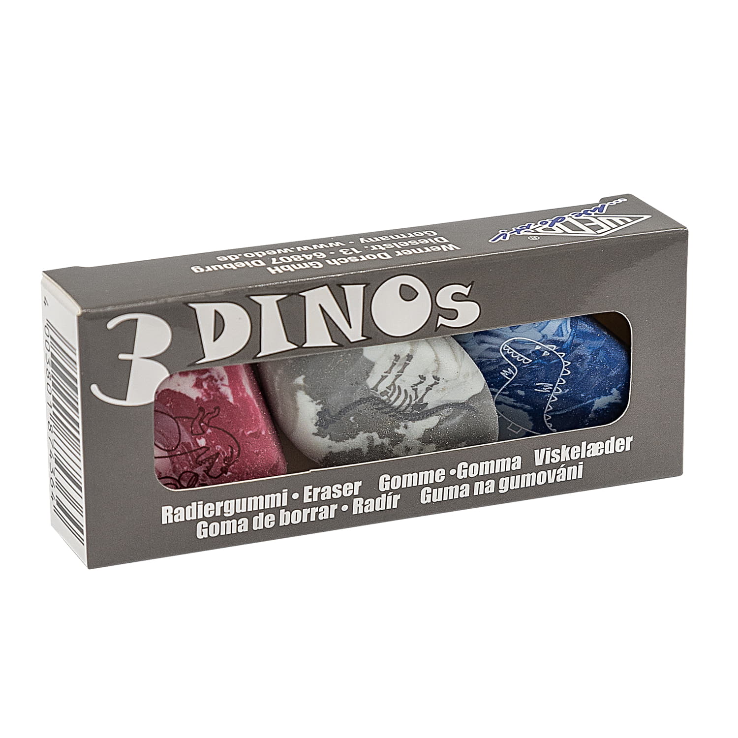 WEDO Radierer Fossil f.sortiert 3er, mit Dino Aufdruck