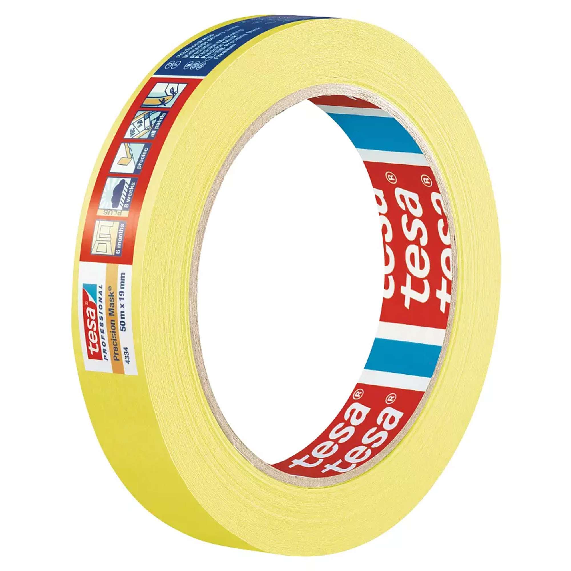 tesa 4334 Professional Praezisionskrepp PLUS, 50 m x 19 mm, gelb