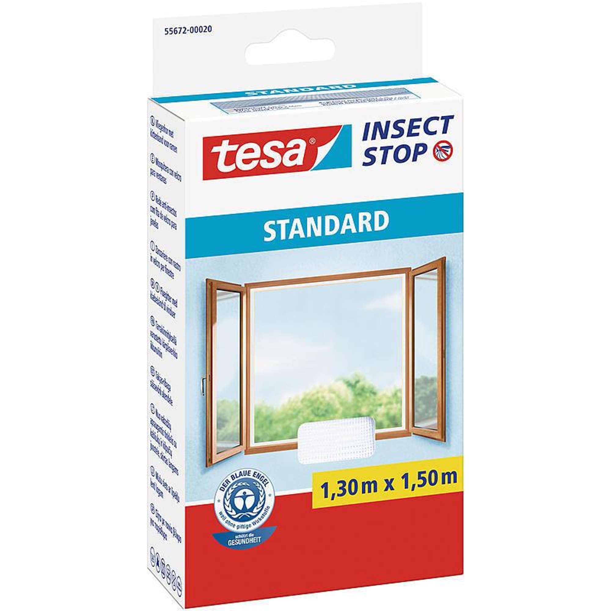 tesa Fliegengitter fuer Fenster, Standard Fliegennetz, 1,30 m x 1,50 m, weiss