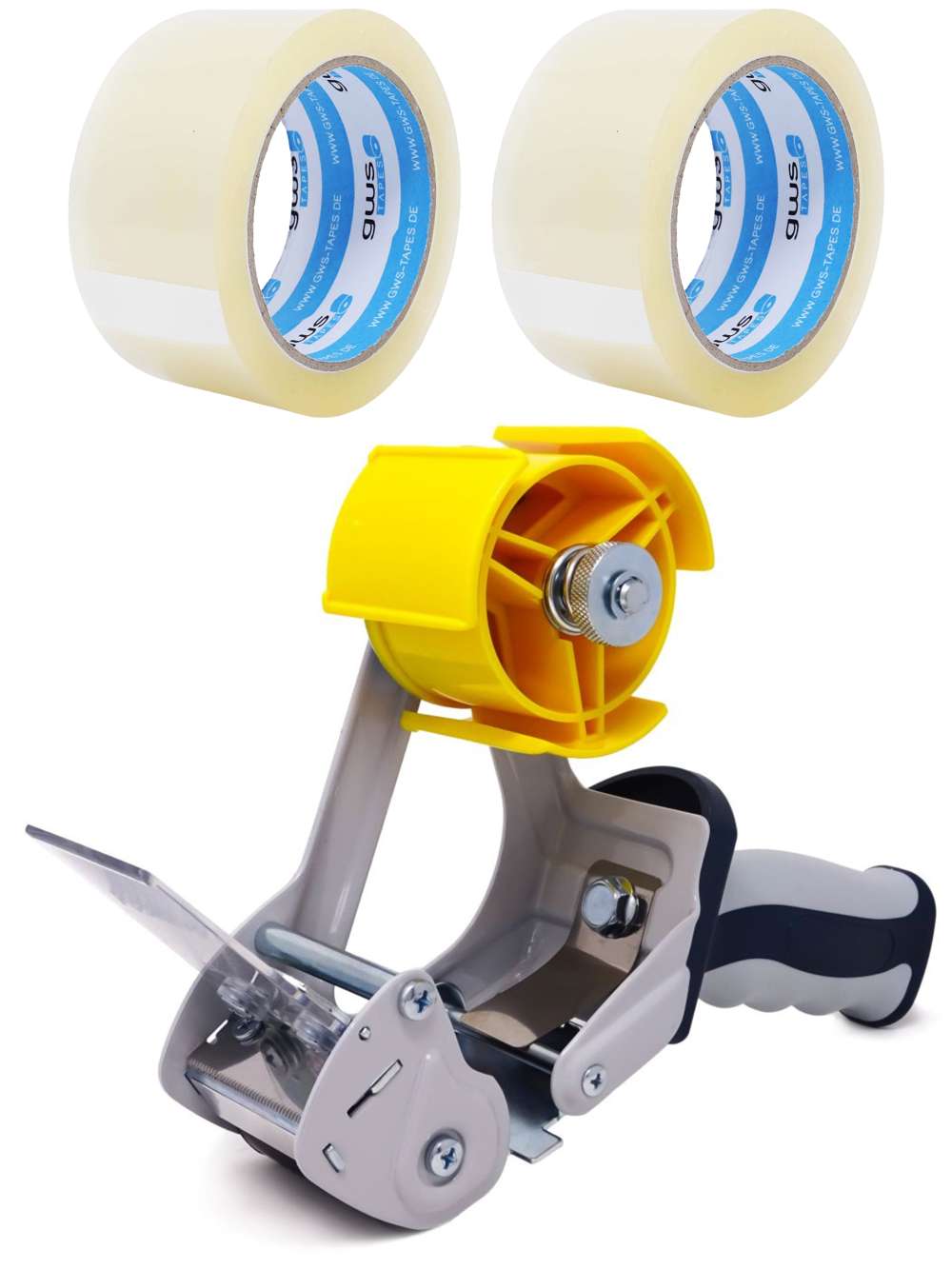 gws Verpackungsklebeband-Set, 66 m x 50 mm, Abroller + 2 Rollen transparent