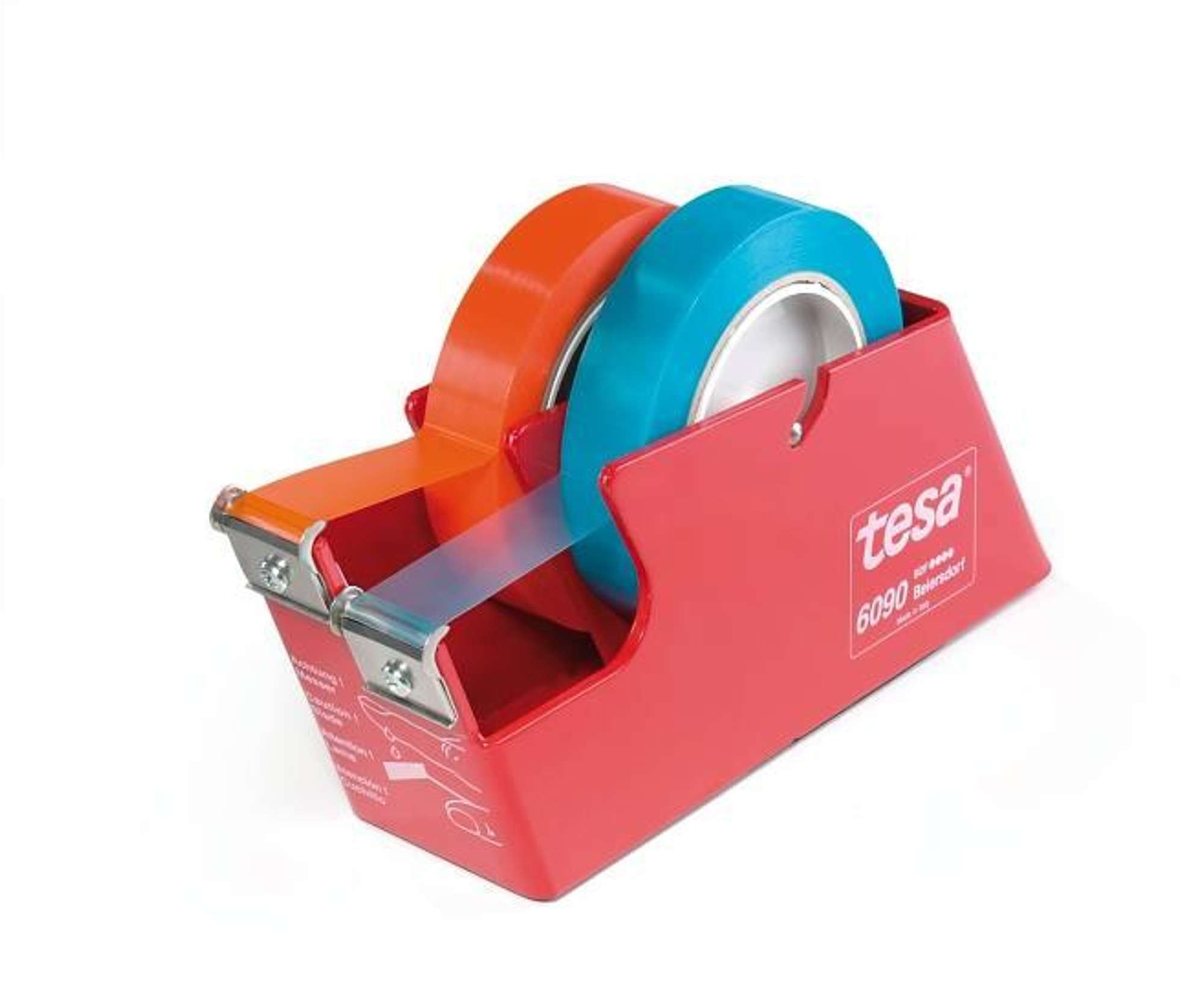 tesa Tischabroller 6090, fuer bis zu 2 Rollen (25 mm), blau-rot