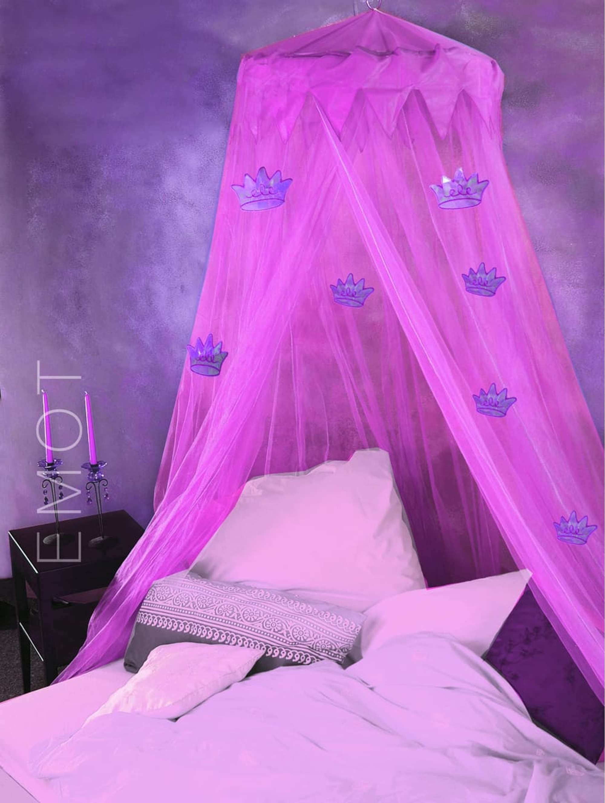IS-Moskitonetz Princess inkl. Baldachin Ø 60 cm pink mit Kronen