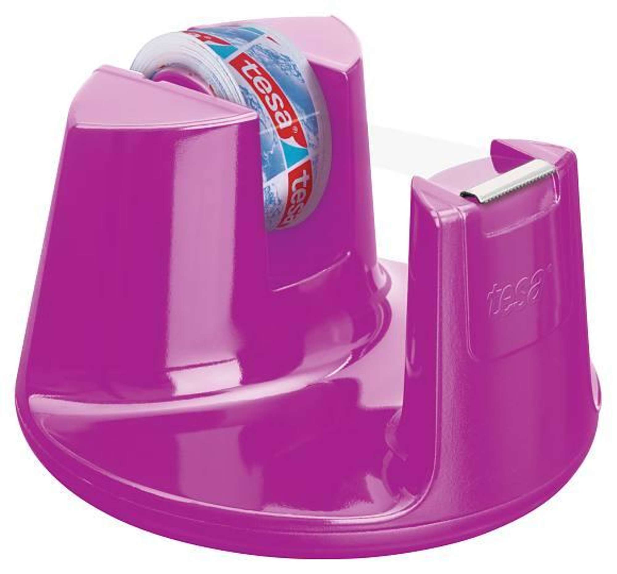 tesafilm Tischabroller Compact fuer Rollen bis 33 m x 19 mm, Pink + 1 Rolle kristall-klar (10 m x 15 mm)