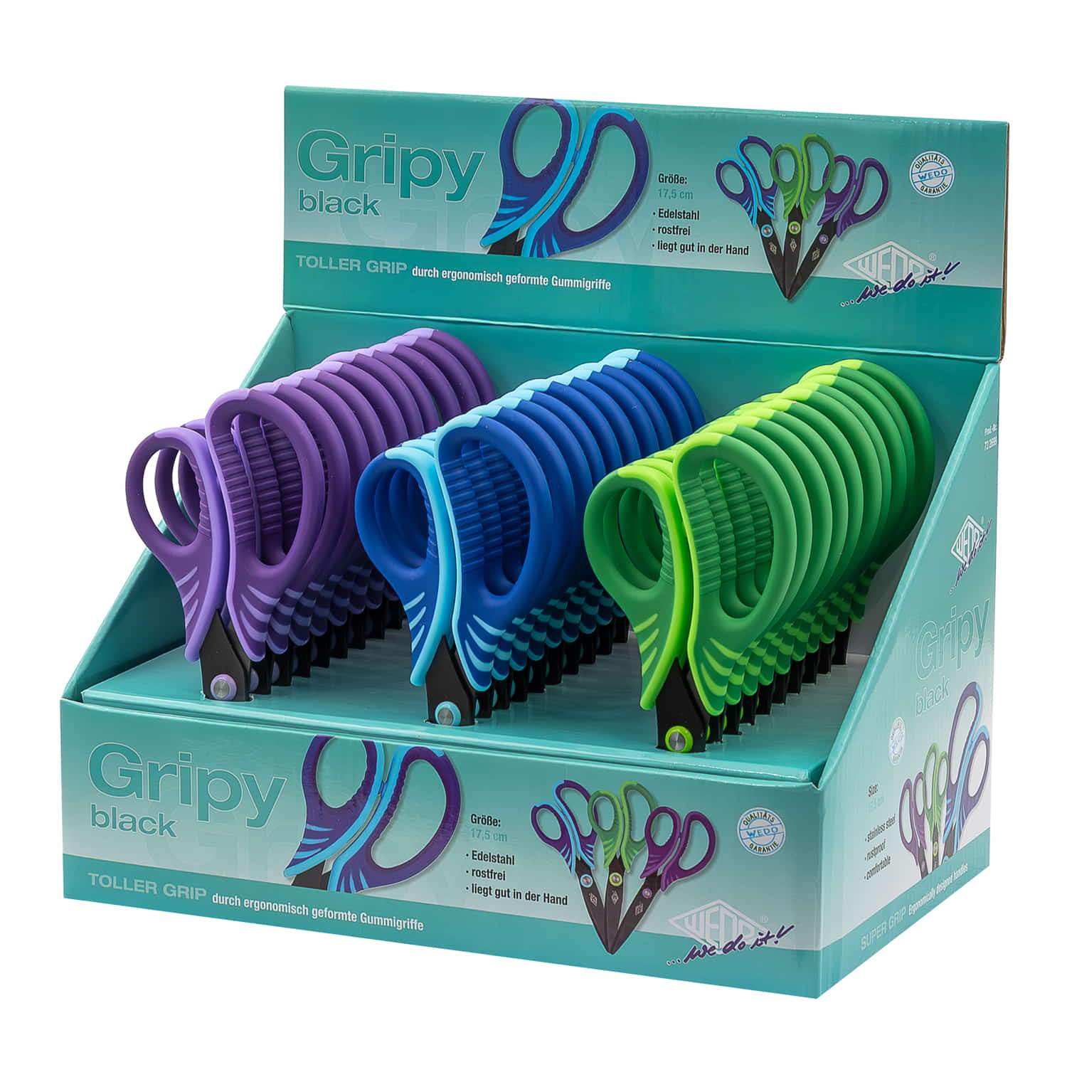 WEDO Schere Edelstahl Gripy 17,5cm, rund farbig .sortiert