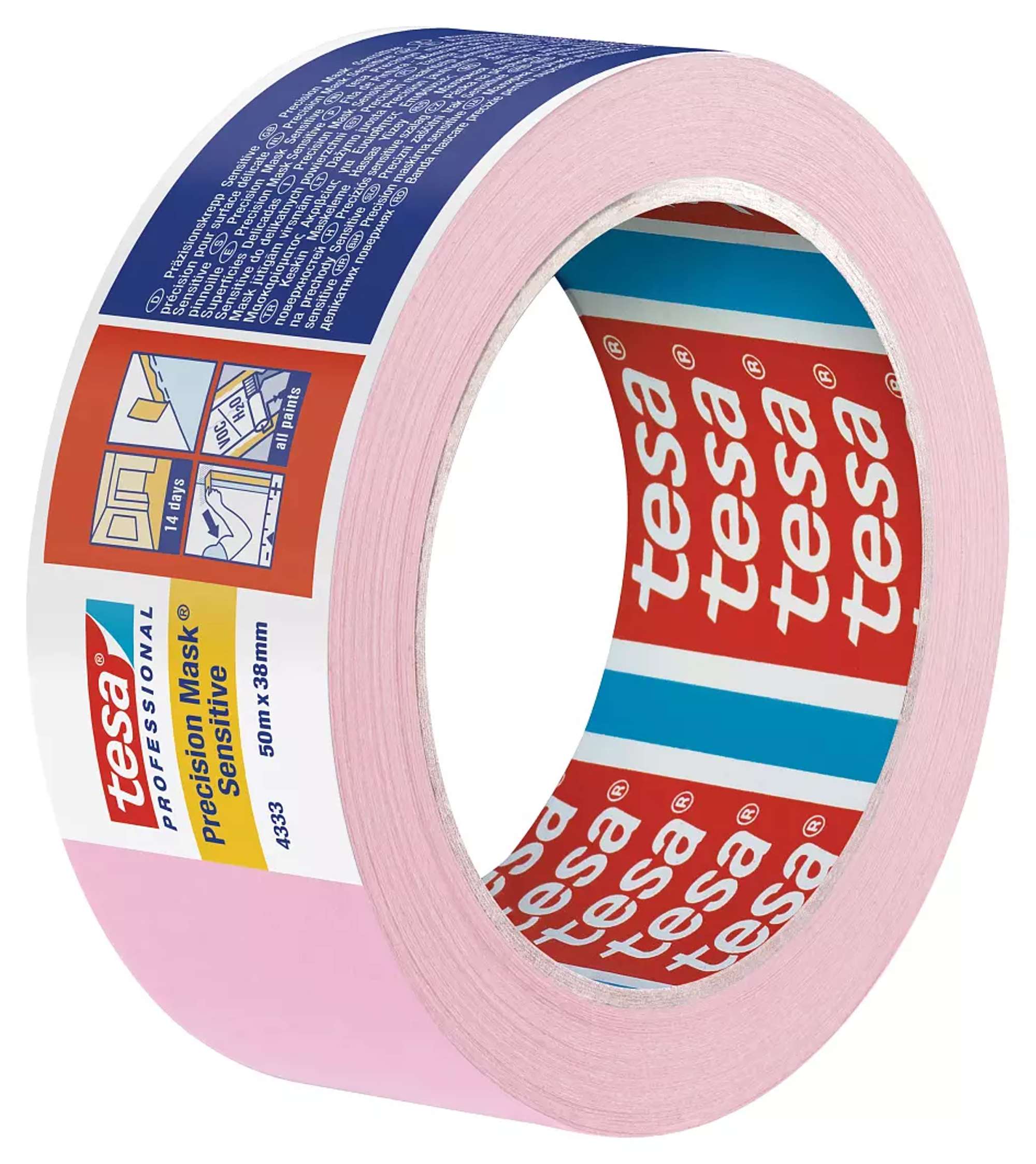tesa Professional 4333 Praezisionskrepp Sensitive, 50 m x 38 mm, rosa