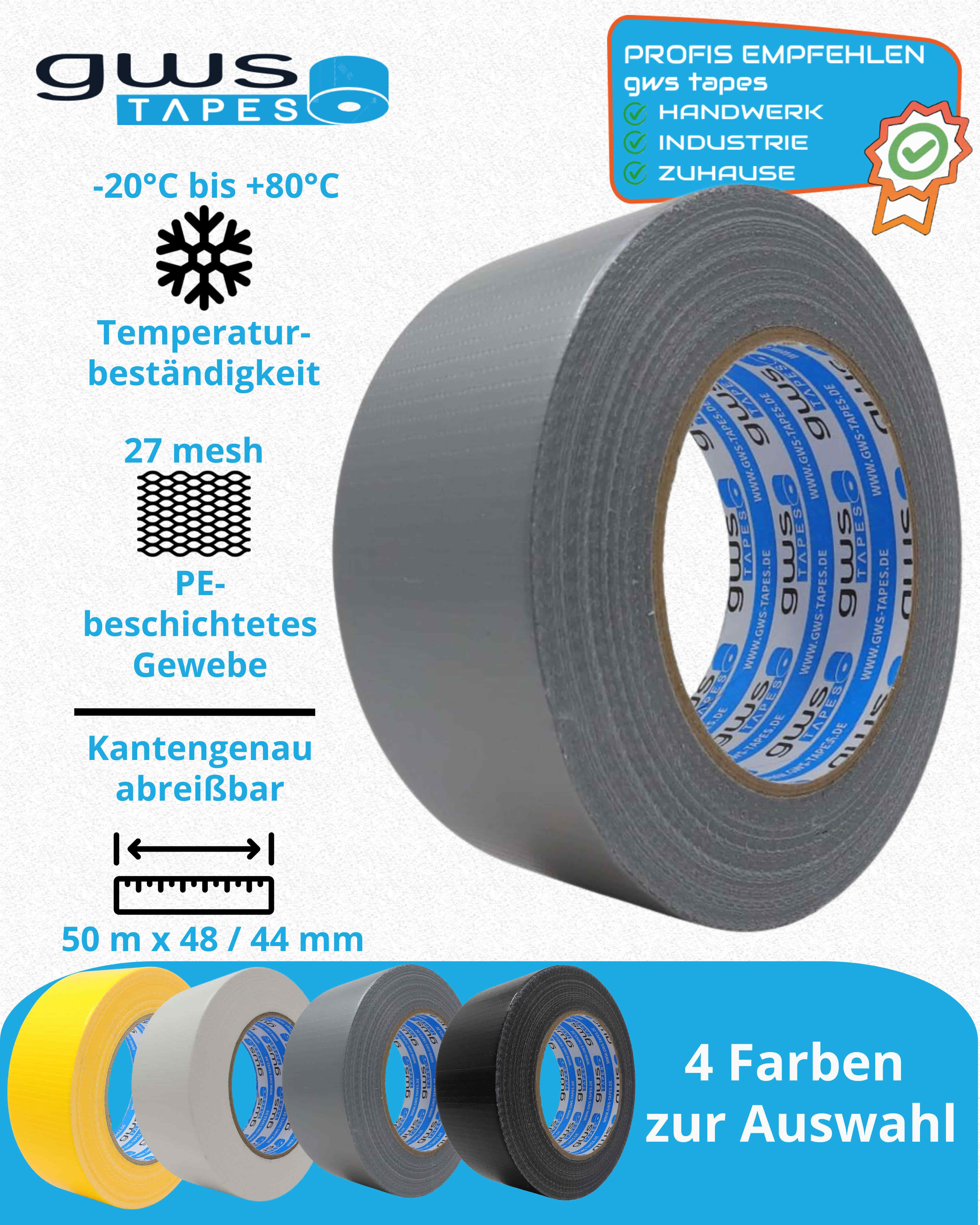 gws 21203 Hotmelt Gewebeband mit 27 Mesh, 50 m x 48 mm silber