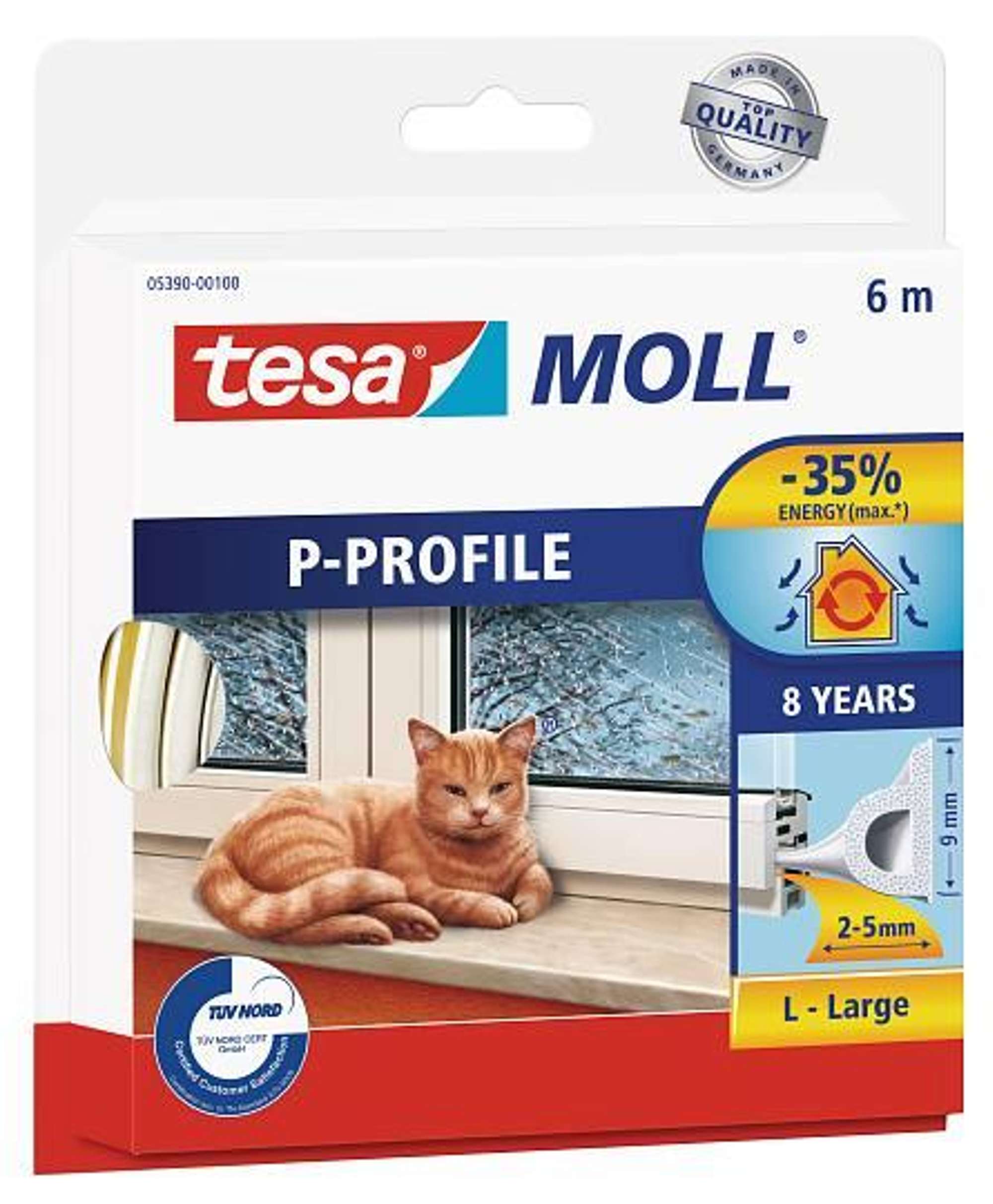 tesamoll P-Profil Gummidichtung 5390 6m : 9mm : 5,5mm, 6 m x 9 mm x 5,5 mm, Weiss