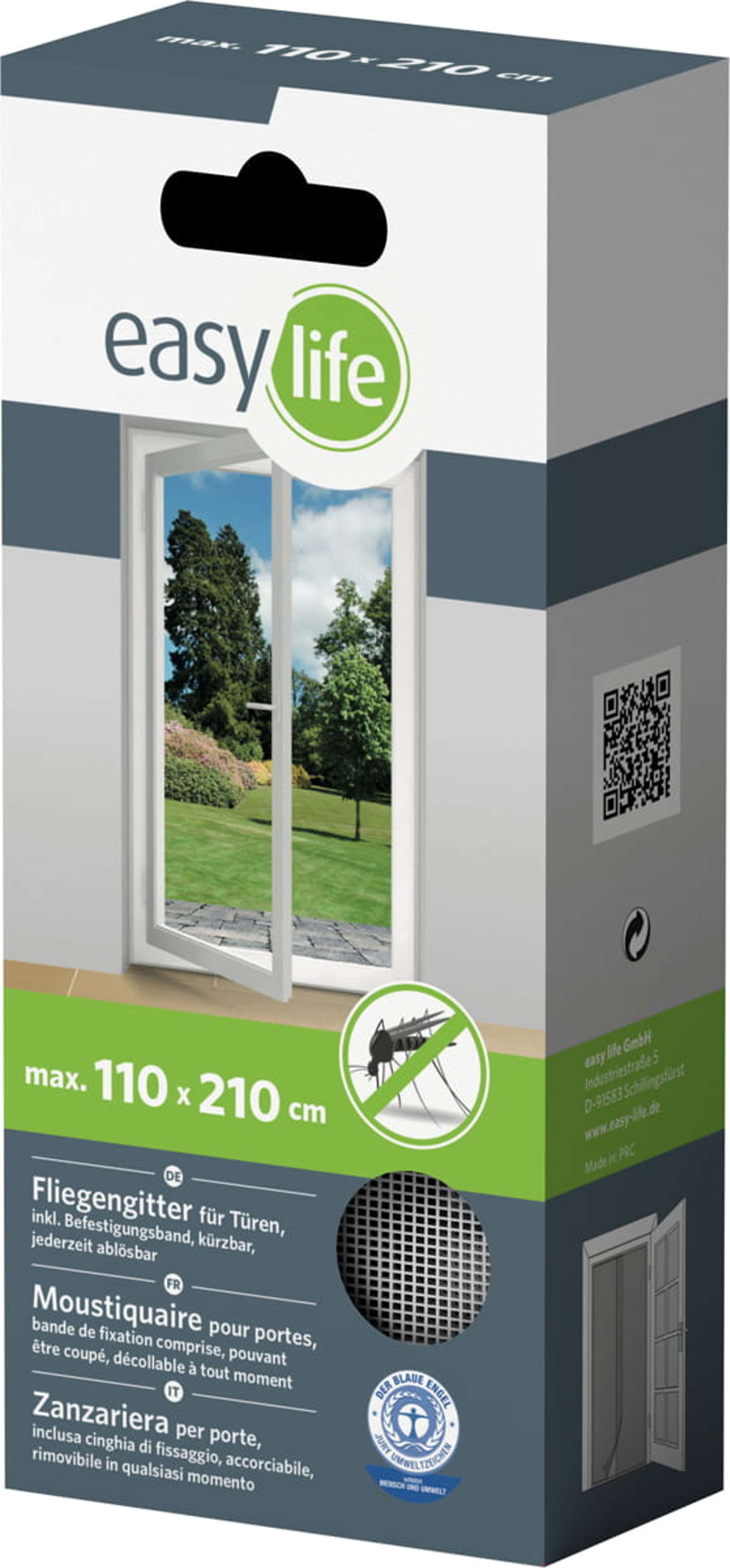 easylife Fliegengitter fuer Tueren mit Klettband  110 cm x 210 cm