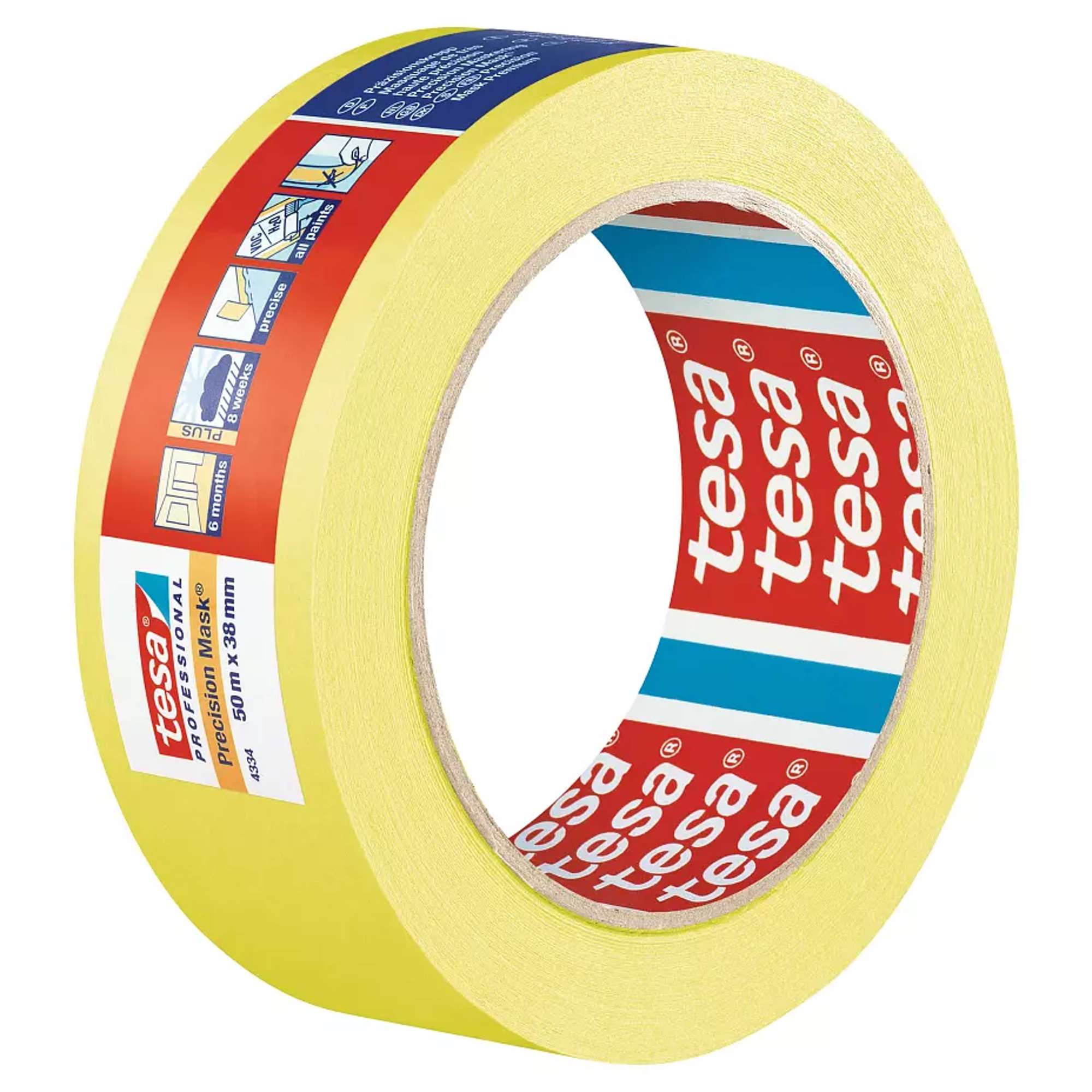 tesa 4334 Professional Praezisionskrepp PLUS, 50 m x 38 mm, gelb