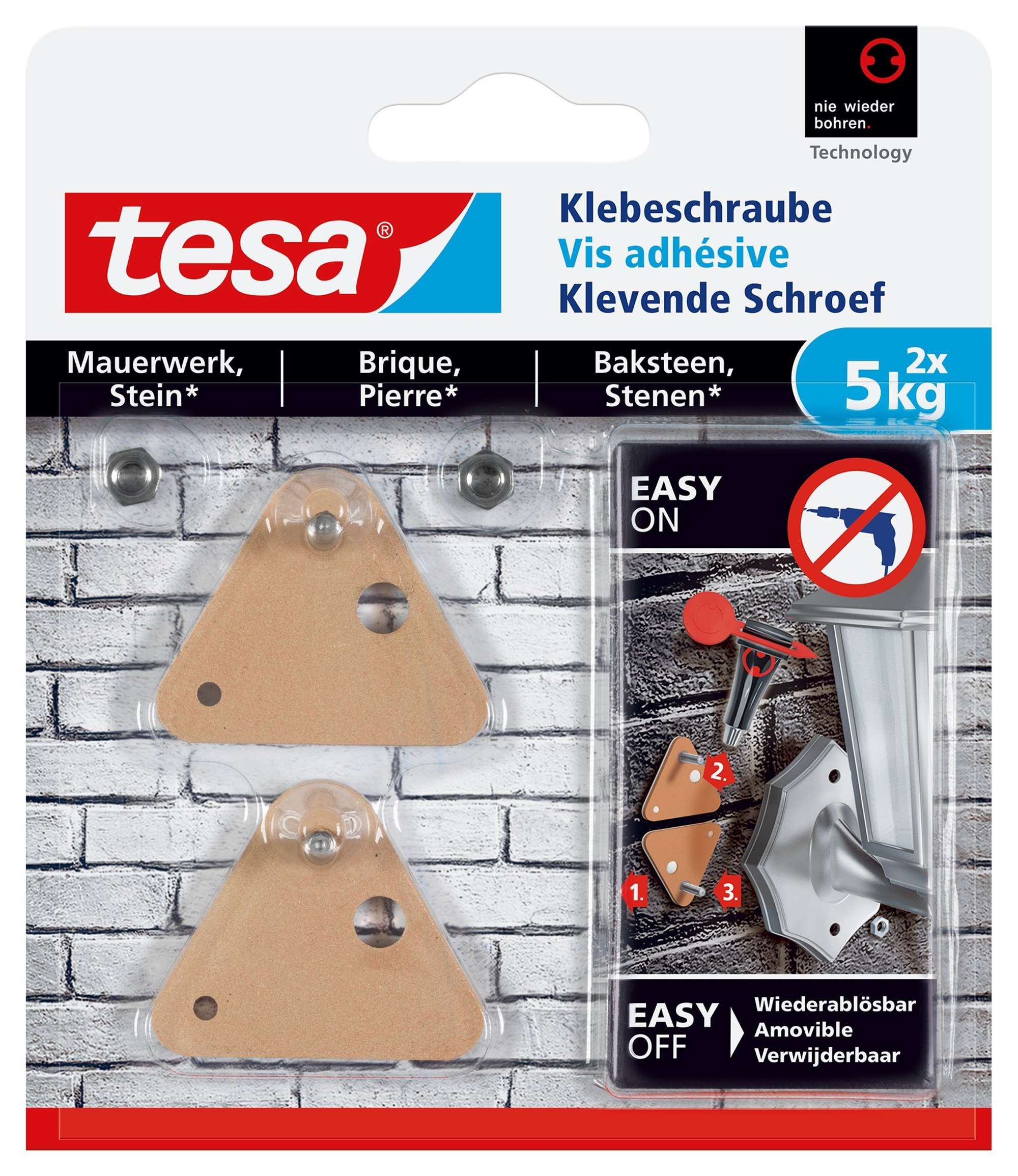 tesa Klebeschraube fuer Mauerwerk und Stein 77904 dreieckig, 2 x 5 kg