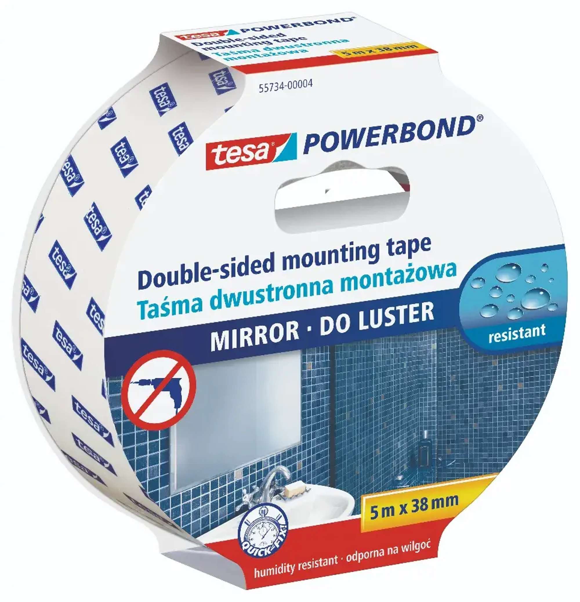 tesa Powerbond SPIEGEL- Montageklebeband, 5 m x 38 mm