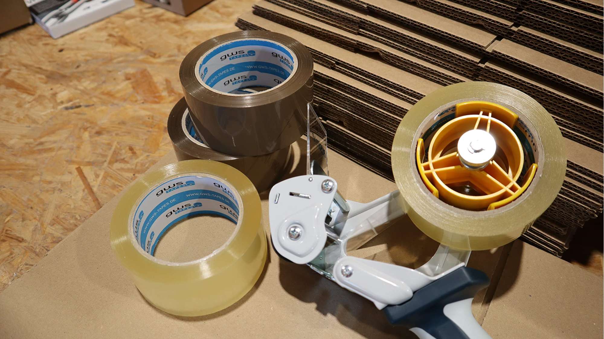 gws Verpackungsklebeband-Set, 66 m x 50 mm, Abroller + 6 Rollen braun