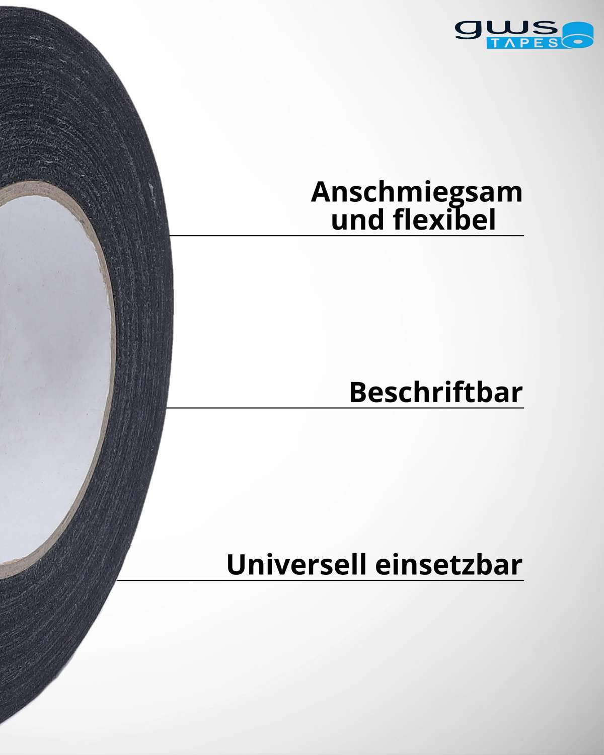 gws 21541 Grip- Gewebeband, Griffschutz, 50 m x 9 mm, schwarz
