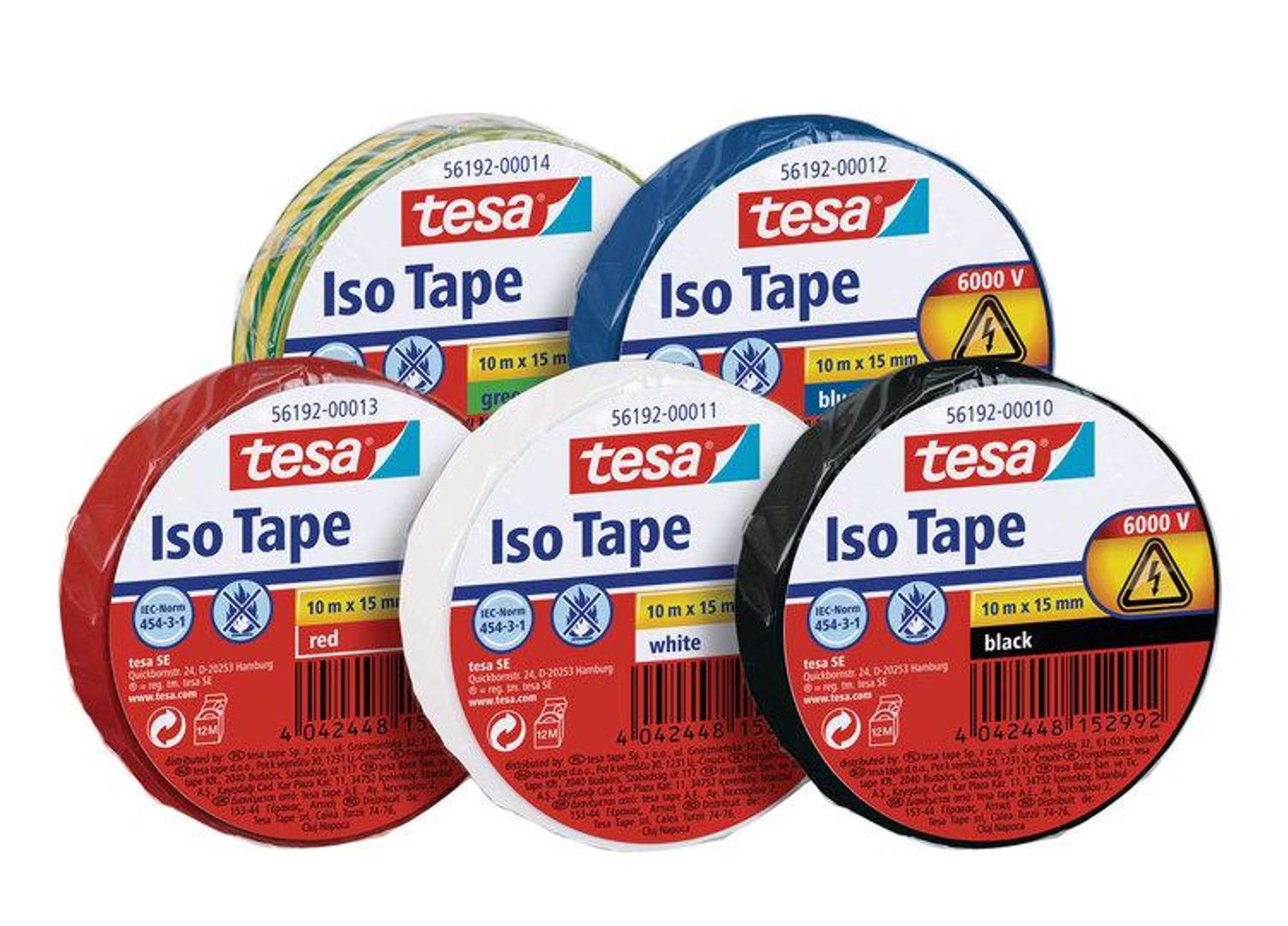 tesa 56192 Isolierband, 10 m x 15 mm, gelb/gruen